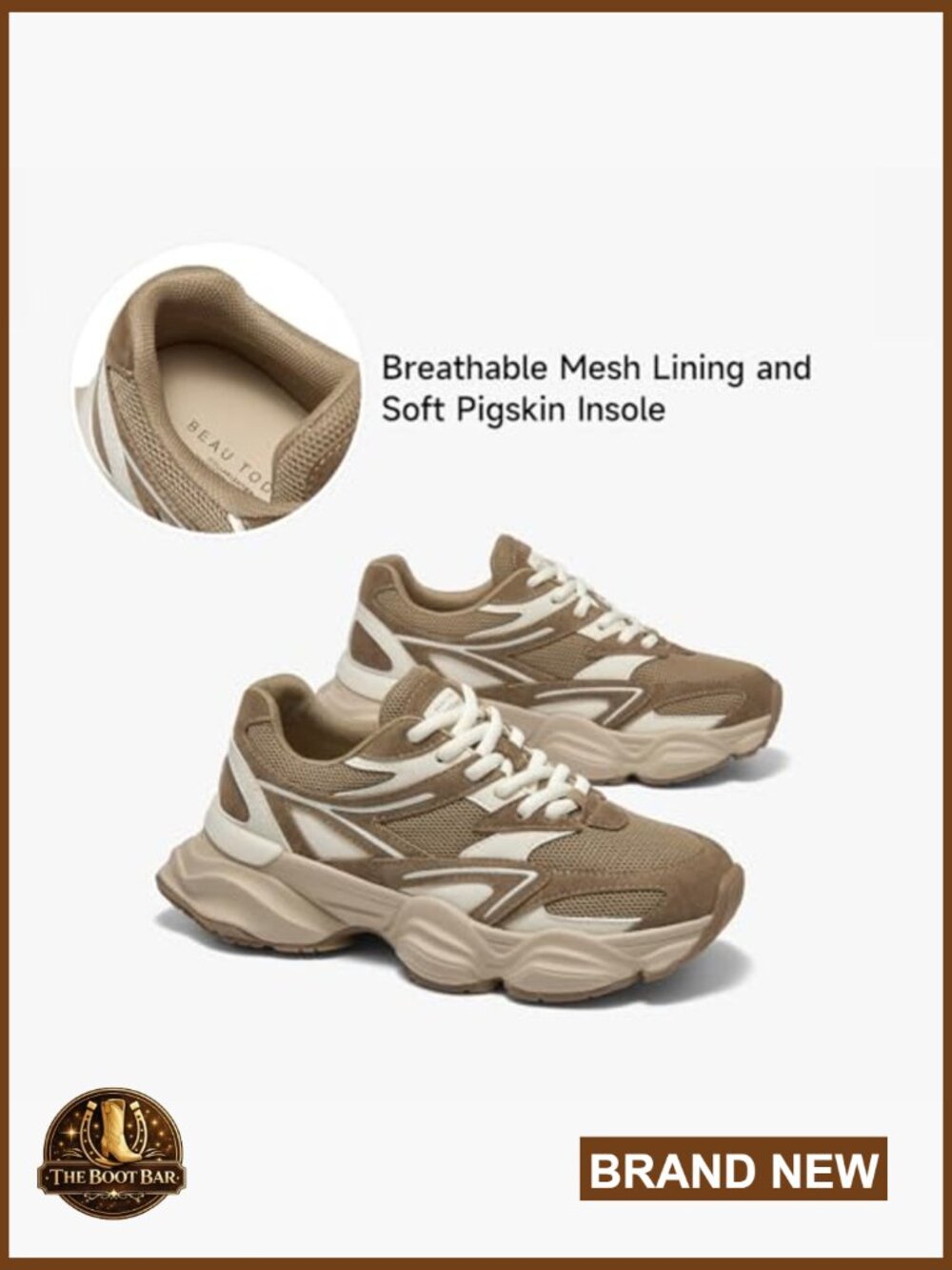 Chunky Platform Sneakers, Suede Mesh Walking Shoes, Non-Slip Lace Up - Picture 5 of 7